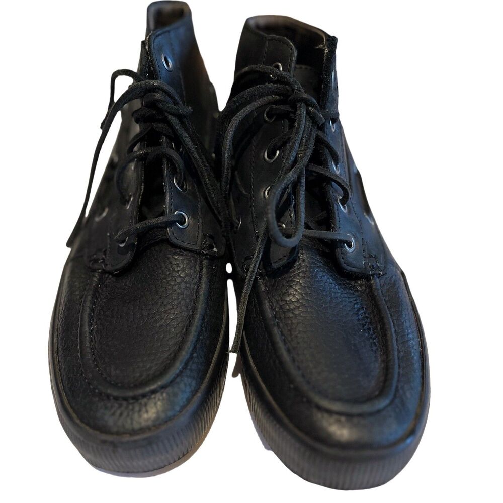 VTG Polo Ralph Lauren Authentic Black Leather Ankle Boots Size 7D Retro Y2k